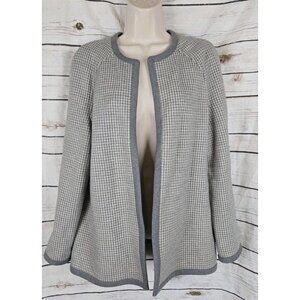 Bleyle Germany Gray 100% Wool Sweater Cardigan 14 Womens Houndstooth Open